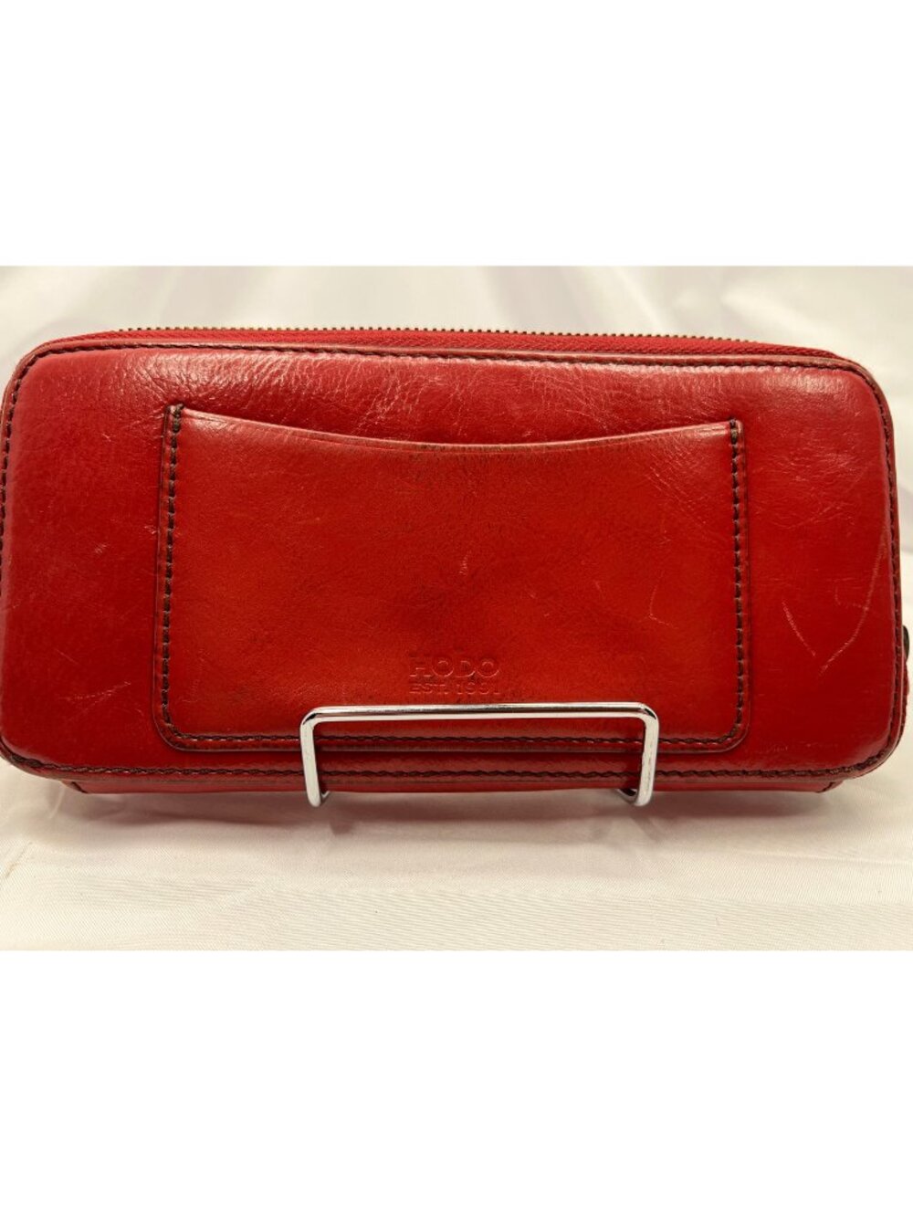 HOBO International Red Leather Zip Around Wallet Organizer Est 1991